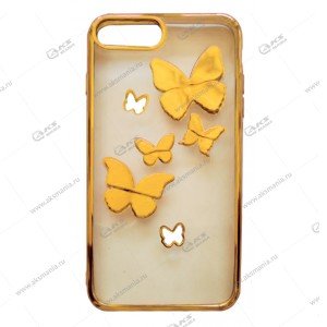 Силикон 3D для iPhone 7/8  Plus прозрачный кант *Бабочки* золото