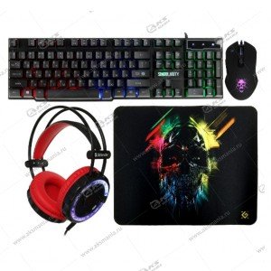 Комплект проводной Defender SINGULARITY MKP-118 Клавиатура+мышь+ ковер+гарнитура Подсветка