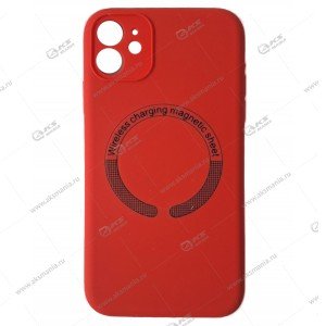 Cиликоновый чехол (Silicone Case) 360 MagSafe для iPhone 11 с защитой камеры красный