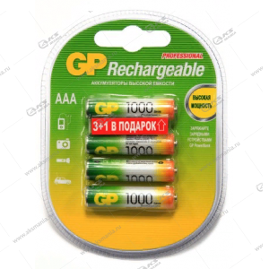 Элемент питания аккумулятор GP R3 (AAA) 1000 mAh/4bl