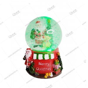 Декоративная лампа ночник "Дед Мороз с мишкой в шаре " со снегом большой