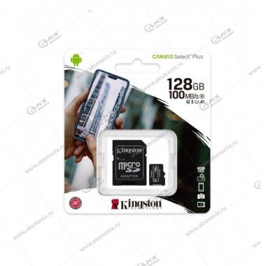 Карта памяти 128GB microSDXC Kingston Class 10 Canvas Select Plus A1 (100 Mb/s) +SD адаптер