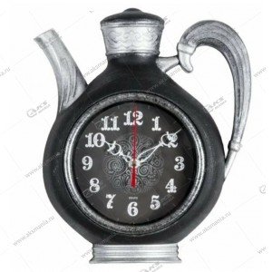 Часы настенные 2622-004 чайник 26,5x24см, корпус черный с серебром "Узор" "Рубин"