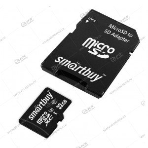 Карта памяти 32GB microSDHC class 10 SmartBuy  Advanced U3 V30 A1 (55/90) с адаптером SD