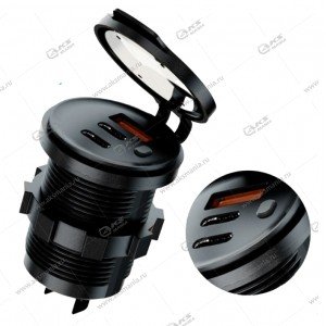Гнездо прикуривателя (врезное)12V-24V CR1050 (круглый) 3 USB QC3.0+PD20w+PD20w