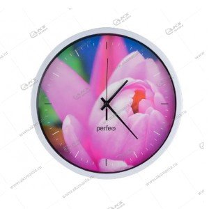 Часы настенные Perfeo PF-WC-003, круглые 30 см, белый корпус/тюльпаны
