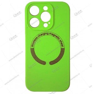 Cиликоновый чехол (Silicone Case) 360 MagSafe для iPhone 16 Pro с защитой камеры салатовый