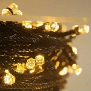 Гирлянда черный провод граненый диод 100Led бело-желтый
