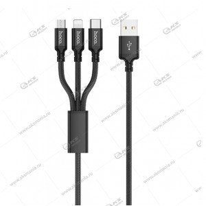 Кабель Hoco X14 3в1 iP+Микро+Type-C 1м черный