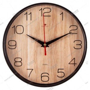 Часы настенные 2019-002 круг d=19,5см, корпус черный "Текстура дерево" "Рубин"