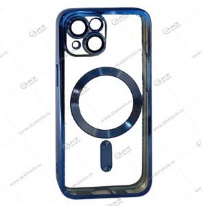 Силикон iPhone 15 прозрачный Magesafe с синим кантом
