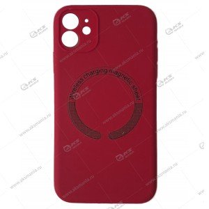 Cиликоновый чехол (Silicone Case) 360 MagSafe для iPhone 11 с защитой камеры бордовый