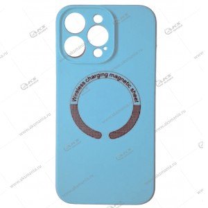 Cиликоновый чехол (Silicone Case) 360 MagSafe для iPhone 15 Pro Max с защитой камеры голубой
