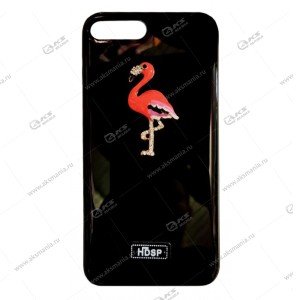 Силикон с рисунком для iPhone 7/8 Plus Розовый фламинго, черный