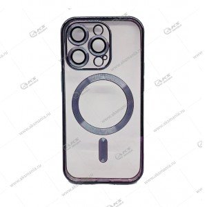 Силикон iPhone 14 Pro прозрачный Magesafe с синим кантом