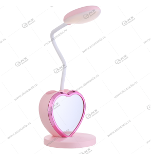 Лампа настольная с подставкой для телефона с зеркалом розовая