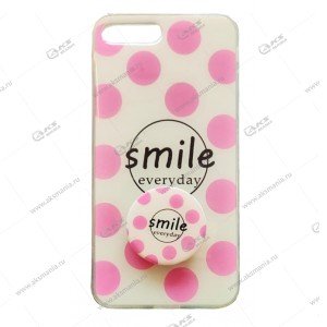 Силикон с рисунком для iPhone 7/8 Plus с попсокетом "Smile" розовый