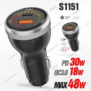 АЗУ Deespi ES42 65W 1USB QC3.0+PD30W с вольтметром черный