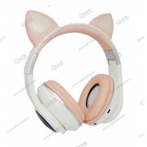 Наушники Bluetooth M7 со светящимися ушками бело-розовые