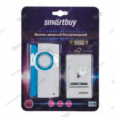 Беспроводной дверной звонок Smartbuy 100м радиус, 2xAAA, 32 мелодии, белый (SBE-11-DP2-32)