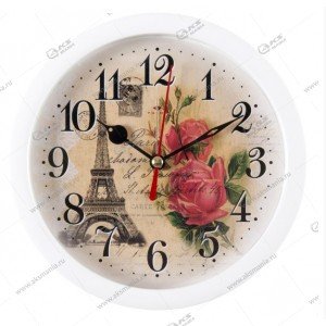 Часы-будильник настольные B4-007 кварц d=15см, корпус белый "Любовь в Париже" "Рубин"