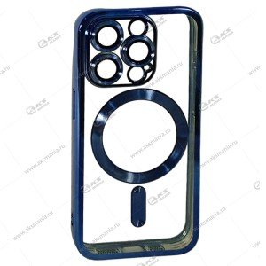 Силикон iPhone 15 Pro прозрачный Magesafe с синим кантом