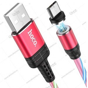 Кабель Hoco U90 Ingenious streamer магнитный светящийся Micro красный