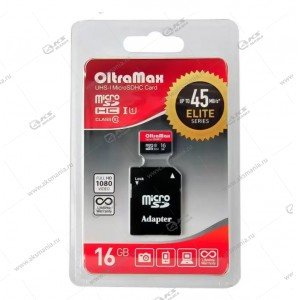 Карта памяти 16GB microSDHC Class 10 UHS-1 Elite SD 45 MB/s Oltramax с адаптером