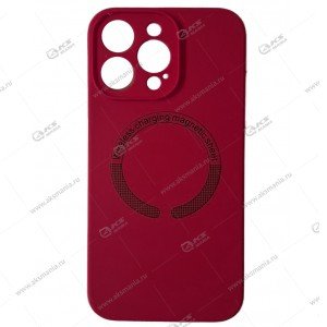 Cиликоновый чехол (Silicone Case) 360 MagSafe для iPhone 15 Pro Max с защитой камеры бордовый