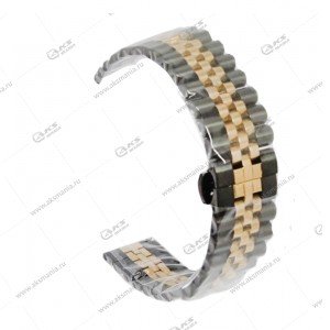 Ремешок блоковый из нержавеющей стали для Galaxy Watch/Amazfit Bip скрыт.застежка 20mm черно золотой