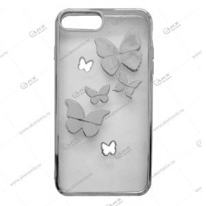 Силикон 3D для iPhone 7/8  Plus прозрачный кант *Бабочки* серебро
