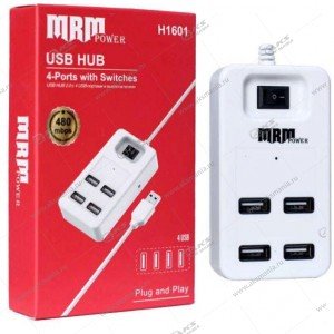 Hub 4-ports USB 2.0 H1601 с переключателем белый