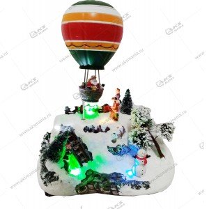 Декоративная новогодняя музыкальная подставка с подсветкой Дед Мороз на воздушном шаре 22x29x14