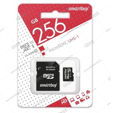 Карта памяти 256GB microSDXC class 10 UHS-1 SmartBuy с адаптером SD