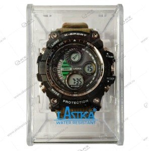 Наручные часы LASKA водонепроницаемые в пластике черно-болотные