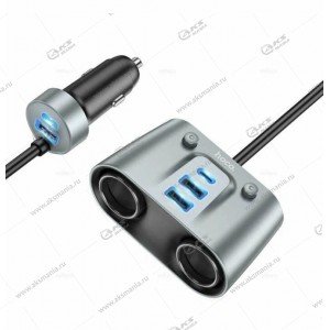 Разветвитель прикуривателя Hoco Z51 (2C3A) 147Вт 2 гнезда прикуривателя, 2PD30Вт+3USB QC3.0 серый