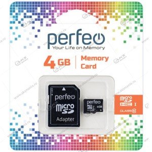 Карта памяти 4GB microSDHC class 10 Perfeo с адаптером SD