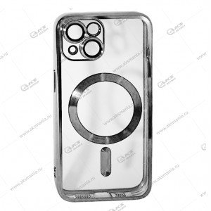 Силикон iPhone 14 прозрачный Magesafe с серебряным кантом