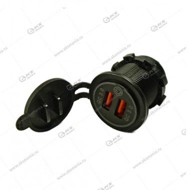 Гнездо прикуривателя (врезное)12V-24V 2USB QC3.0+(вкл/выкл) AC08 (круглый)
