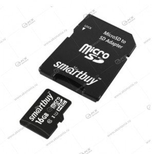 Карта памяти 16GB microSDHC class 6 SmartBuy с адаптером SD