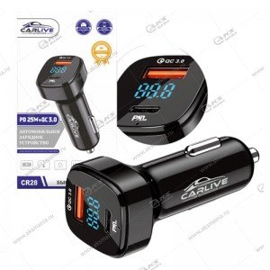 АЗУ Carlive CR28 1USB QC3.0+PD25Вт с индикацией вольтметра, черный