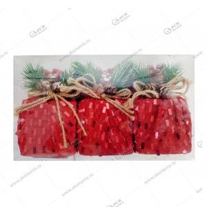 Новогоднее украшение на елку в виде подарочной коробки (набор из 3шт) красный LH32-107159