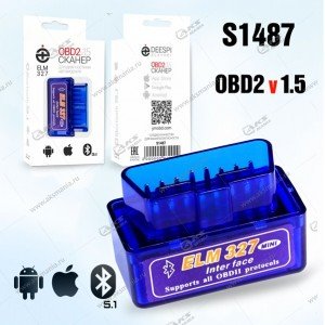 Автомобильный диагностический сканер DEESPI OBD2 ELM327 версия 1.5 (голубой)