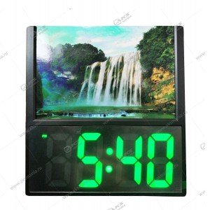 Часы-будильник настольные/настенные с фоторамкой DS-6608 черно-зеленый
