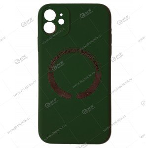 Cиликоновый чехол (Silicone Case) 360 MagSafe для iPhone 11 с защитой камеры темно-зеленый