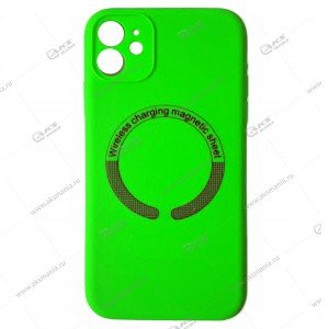 Cиликоновый чехол (Silicone Case) 360 MagSafe для iPhone 11 с защитой камеры салатовый