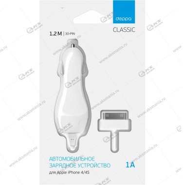 АЗУ Deppa для iPhone 4s/iPad 1A 120см белый