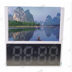 Часы-будильник настольные/настенные с фоторамкой DS-6608 бело-белый