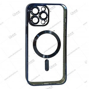 Силикон iPhone 13 Pro Max прозрачный Magesafe с синим кантом
