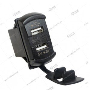 Гнездо прикуривателя (врезное)12V-24V 2USB SKU-9008 + Вольтметр (квадратный) 4.2A